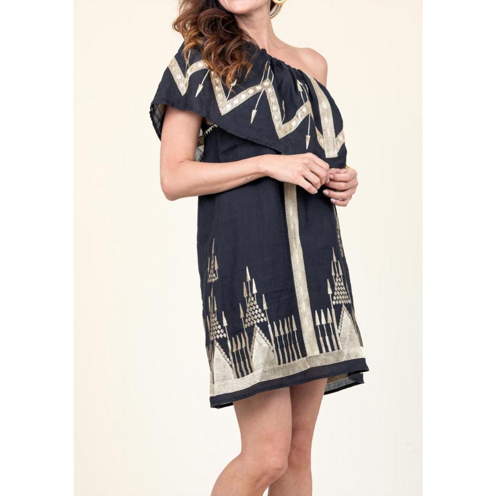 NEW GREEK ARCHAIC KORI one shoulder ruffle dress in black